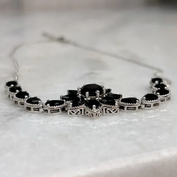 Californian Black Jade Sterling Silver Floral Necklace